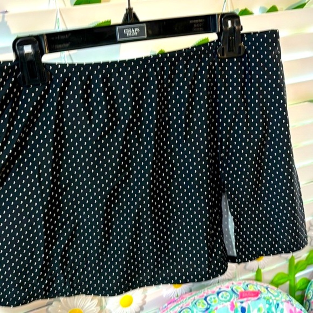 Beach Bay black swim skirt with white pin dots
